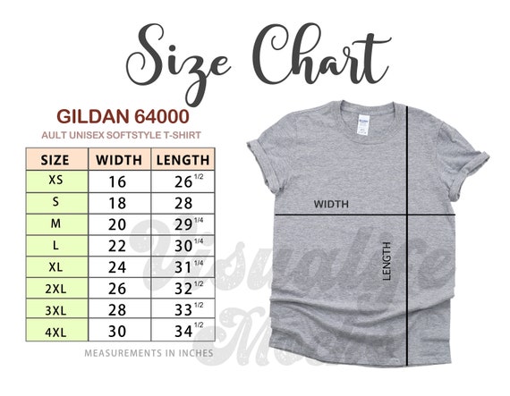 Gildan 64000 Size Chart Gildan 64000 Adult Softstyle Unisex | Etsy