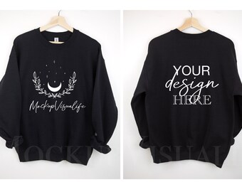 Gildan 18000 Black mockup Front and Back hanging Gildan mockup 18000 Gildan heavy blend simple sweater lifestyle mockup 18000 Black mockup