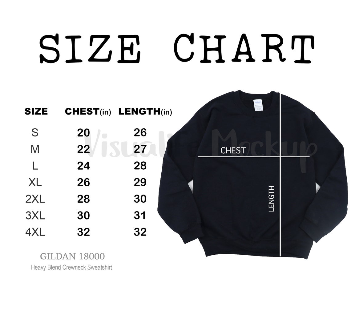 Gildan Size Chart Crew Neck Sweatshirt 18000 Unisex Gildan - Etsy