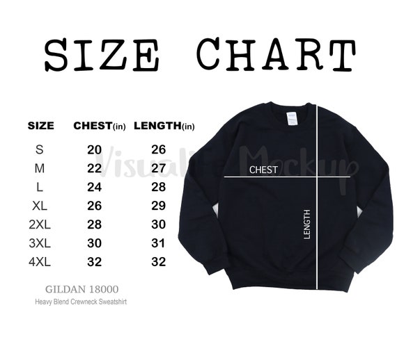 Gildan 18000 Size Chart Mockup Sweatshirt Sizing Gildan Unisex Size Chart  Unisex Sizing Flat Lay Mock up Sweatshirt Size Chart 