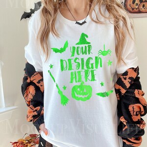 White Bella Canvas 3001 Mockup Halloween Bella Canvas Mockup White T-Shirt Mockup Model Mockup Woman 3001 T-shirt Mockup Tee mockup