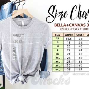 Bella Canvas 3001 Size Chart | tshirt Size Chart | Unisex Jersey Shirt Size Guide | T-shirt Sizing Chart | Shirt Measurement | Digital