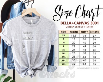 Bella Canvas 3001 Size Chart | tshirt Size Chart | Unisex Jersey Shirt Size Guide | T-shirt Sizing Chart | Shirt Measurement | Digital