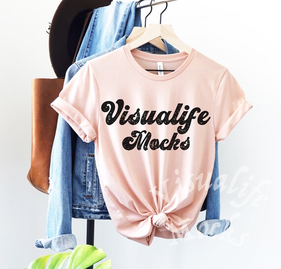 Bella canvas 3001 T-shirt Mockup Heather Peach | Styled Hanging Shirt Mockup | BC 3001 Mockup Peach | Summer Mockup | Halloween Mockup