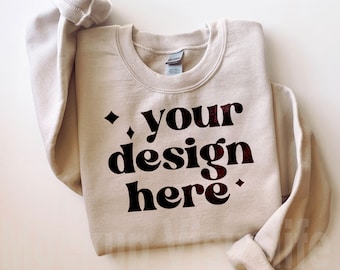 Sand Gildan 18000 Mockup Sand Crewneck Sweatshirt Mockup Lifestyle Mock Up Sweatshirt Mock up 18000 Gildan Sweatshirt Mock Up Herfst Mockup