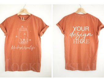 Front and Back Comfort Colors 1717 Tshirt Mockup hanging Yam Comfort Colors Mocks Fall Tshirt Mock up Yam C1717 Mockup