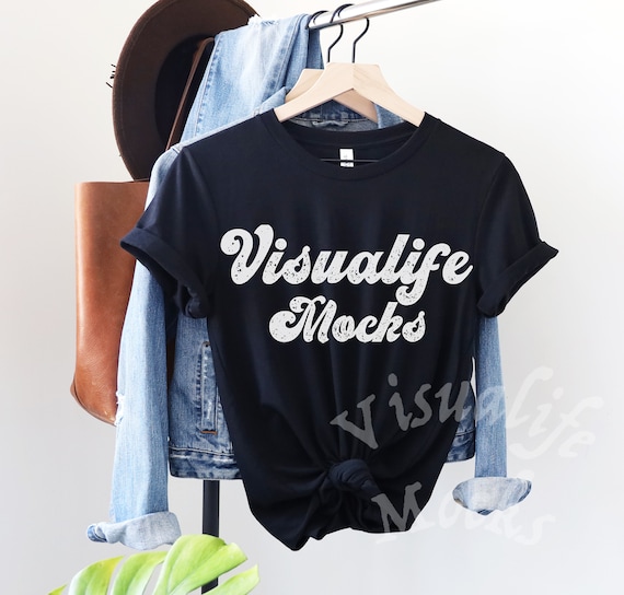 Bella Canvas 3001 Mockup Black | Women’s T-shirt Mockup | Mens tshirt Mockup | Summer Mockup | Hanging | Halloween-Christmas Mockup