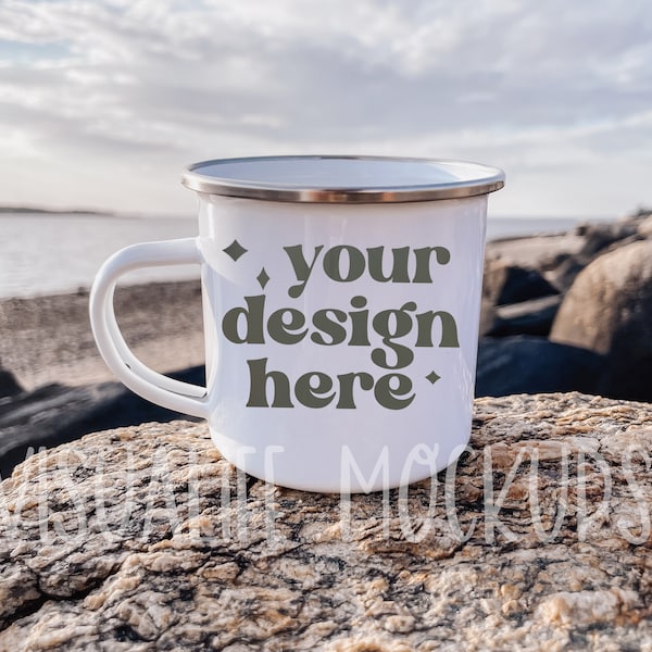 Enamel Mug Mockup| Camping Mug Mockup|11 oz. Camping Mug Mockup |White Coffee Mug Styled Stock Photo |Enamel Coffee Cup Mockup