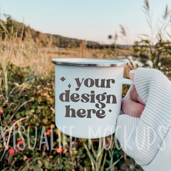 Enamel Mug Mockup| Camping Mug Mockup|11 oz. Camping Mug Mockup |White Coffee Mug Styled Stock Photo |Enamel Coffee Cup Mockup