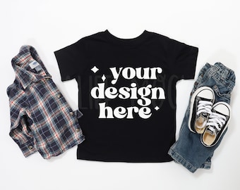 Bella Canvas 3001T Mockup Black | Flat Lay mockup| Bella Canvas Toddler Tee Mockup | kids T Shirt Mockup | Black T-shirt Mockup