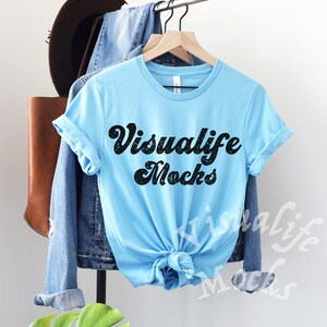 Bella Canvas 3001 Mockup Ocean Blue | Summer Blue T-shirt Mockup | Knotted Hanger Mockup | 3001 Mockup Ocean Blue | Digital