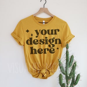Heather Mustard T-Shirt Mock-Up |  Bella Canvas 3001 Mockup | Bella and Canvas T-Shirt Mockup | Versatile and Suitable Tee Shirt Mock Up