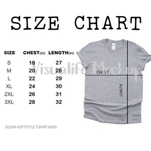 Gildan 64000 Size Chart Grey Flat Lay Mock up Tee Size Chart Unisex Size Chart Tee Size Chart