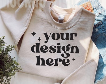 Sand Gildan 18000 Mockup Sand Crewneck Sweatshirt Mockup Lifestyle Mock Up Sweatshirt Mock up 18000 Gildan Sweatshirt Mock Up Herfst Mockup