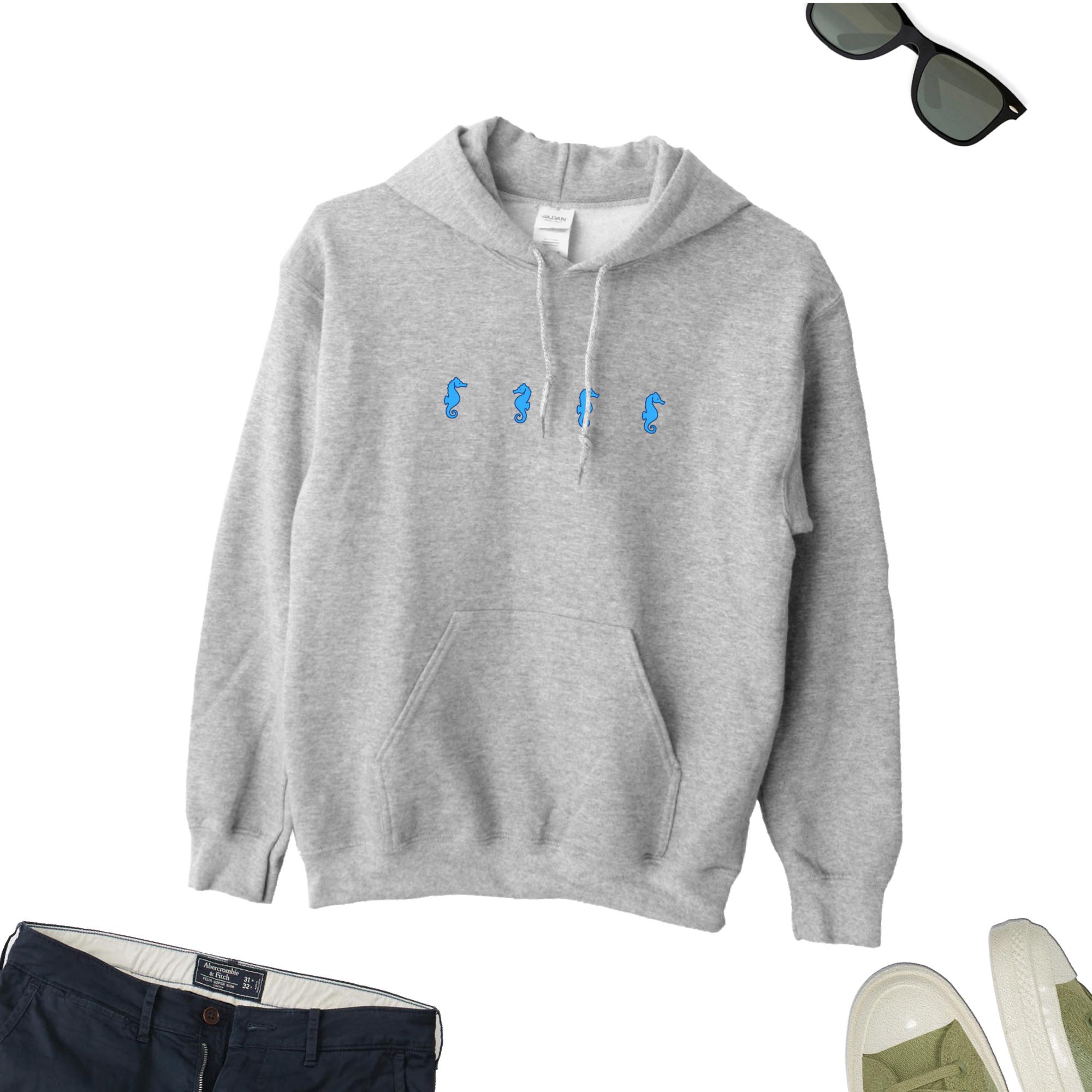 Felpa Con Cappuccio Uomo – Blu Navy Con Stamapa Cavalluccio Marino – Cotone E Poliestere Taglia XL