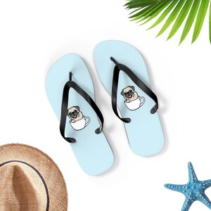 Pug Flip-Flops, Cute Pug Dog Flip Flops, Pug Sandals, Pug Lover Gift, Cute Pug Dog Gift, Fun Pug Gift, UNISEX Flip-Flops