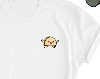 Camiseta de Taco, Camiseta Fofa de Tacos, Camiseta para Amantes de Tacos, Camiseta Divertida de Taco, Camiseta Ícone de Tacos, Camiseta Unissex "Tacos Felizes"