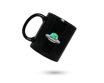 Alien Coffee Mug, Alien Custom  Mug, Spaceship Coffee Cup, Cute Alien Mug, Gift for Him, Gift for Her, Co-worker Gift