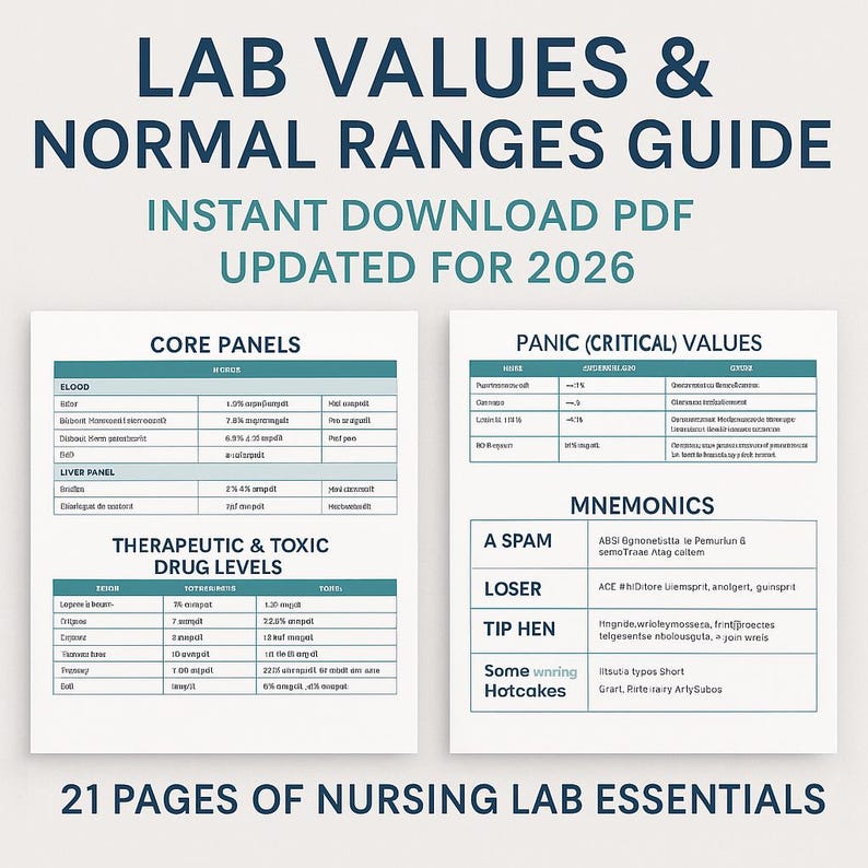 Nursing Lab Values Cheat Sheet | NCLEX Study Guide (PDF) - Etsy Australia