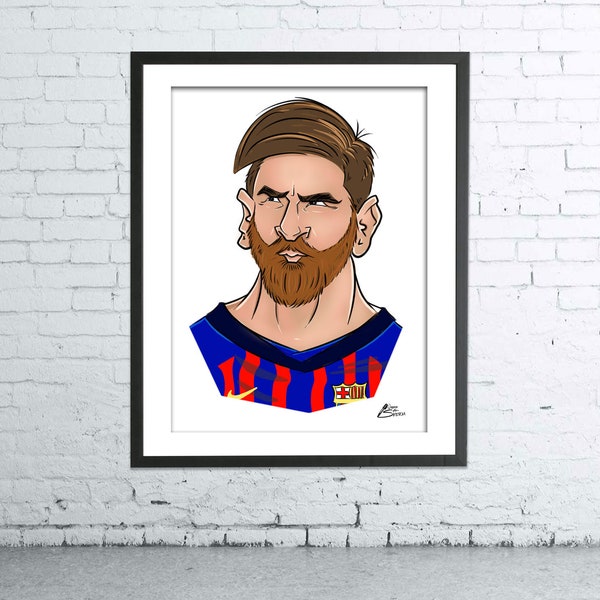 Lionel Messi FC Barcelona – Premium Poster Print – Hand-drawn/Digital Caricature Art Portrait
