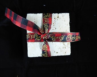 Set of 4 Plain Natural Tile Coasters, Set of Travertine Coasters, 4 Natural Stone Coasters, Set of 4 Travertine Tile Coaster