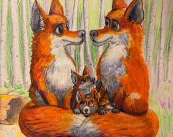 3 pup fox family ( luster inkjet  print )