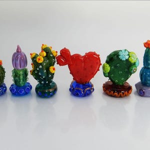 Cacti Lampwork Set of 6, Mini cactus Murano glass beads, Art Glass Sculpture