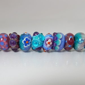 Perles de chalumeau turquoise-violet, 10 pièces, perles de verre, bracelet en perles de verre, pour bracelets de style pandora