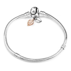 Pandora Style Armband ""2 Blätter"", Silber 925, Pandora Charm, Pandora Style Bead, Armband aus Sterlingsilber."