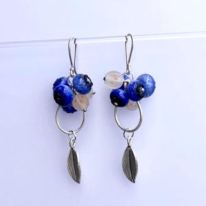 Handcrafted Blueberry White Currant Lampwork Earrings, Sterling Thai Silver Dangle Earrings , Botanical Berry Jewelry
