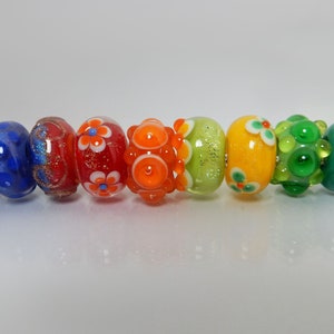 Perles arc-en-ciel au chalumeau, 9 pièces, perles de verre, bracelet en perles de verre, pour bracelets de style Pandora