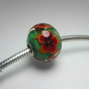 Poinsettia de Noël rouge, perle de lampork en verre, argent sterling 925, bracelet en perles de verre, pour bracelets de style Pandora