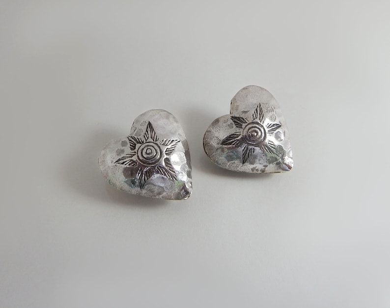 2 pcs of Karen Hill Tribe Silver Heart Beads,Sterling Silver Beads,17x17mm