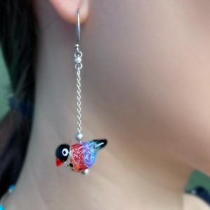 Regenbogen Vögel Lampwork Ohrringe, Sterling Silber Ohrringe, Ohrringe Handmade