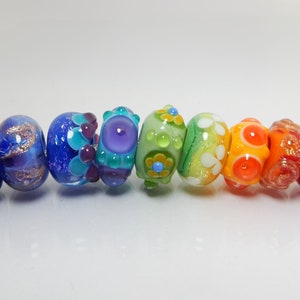 Rainbow Lampwork Beads, 9pcs, Glass Beads ,Bracelet Glass Beads ,fit Pandora Style Bracelets