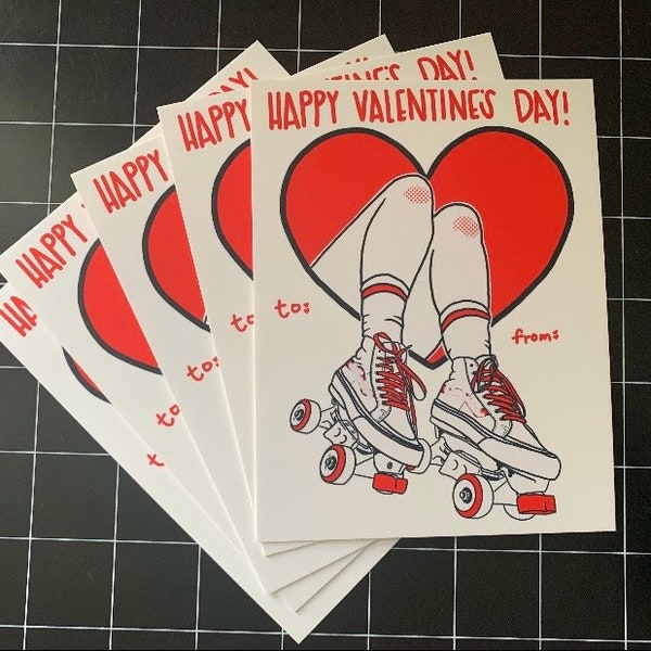 Roller skate Valentines Day Cards