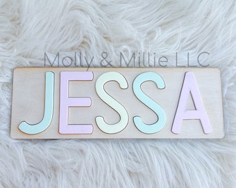 Pastel Children’s wooden name puzzle | Name puzzle for toddlers | Baby name puzzle | name puzzle colorful pastels for gift & learning