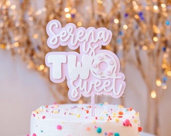 Personalized Layered Acrylic Cake Topper TWO Sweet| Dessert Party| Birthday Topper Donut Theme | Custom Name Topper| Pastel Second Birthday