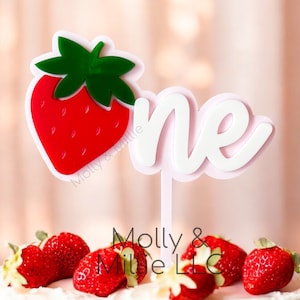 First Birthday Strawberry Cake Topper | Smash Cake Accessory | Double Layered Acrylic ONE | Baby&#39;s First Birthday | Berry First Birthday