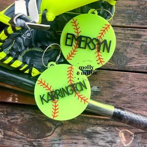 Softball Tag | Name Tag for Softball Bags | Sports Team Keychain | Softball Mom Bag Tag | Gifts for Coaches | Team Mom Keychain | Girls Ball