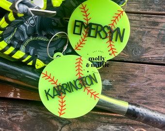 Softball Tag | Name Tag for Softball Bags | Sports Team Keychain | Softball Mom Bag Tag | Gifts for Coaches | Team Mom Keychain | Girls Ball