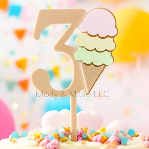Ice Cream Number Cake Topper | Double Layered Acrylic Birthday | Sweet One | Scoops of Fun Celebration | Ice Cream Birthday | Two Sweet