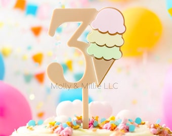 Ice Cream Cake Topper | Doppelschichtiger Acrylgeburtstag | Süße | jede Menge Spaß Feier | Eis Geburtstag | Zwei Süße