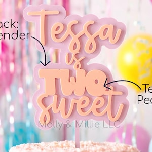 Spersonalizowana warstwowa akrylowa ozdoba na tort TWO Sweet | Deser Party | Niestandardowa ozdoba z imieniem | Pastelowe drugie urodziny | Ozdoba na tort Smash Cake Celebration