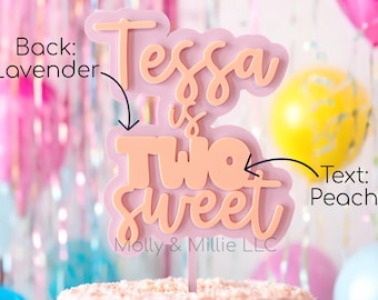 Personalized Layered Acrylic Cake Topper TWO Sweet| Dessert Party| Custom Name Topper| Pastel Second Birthday | Smash Cake Celebration Top