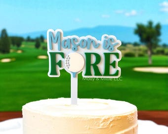 Golf Themed Cake Topper | FORE Geburtstagsparty Dekoration | Personalisierte Name Cake Topper | Smash Cake 4. Geburtstag | Golf Einladung