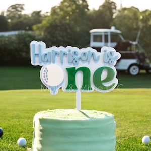 Adorno para tarta con temática de golf / Decoración para fiesta de primer cumpleaños / Adorno para tarta con nombre personalizado / Pastel de cumpleaños para aplastar / Invitación de golf