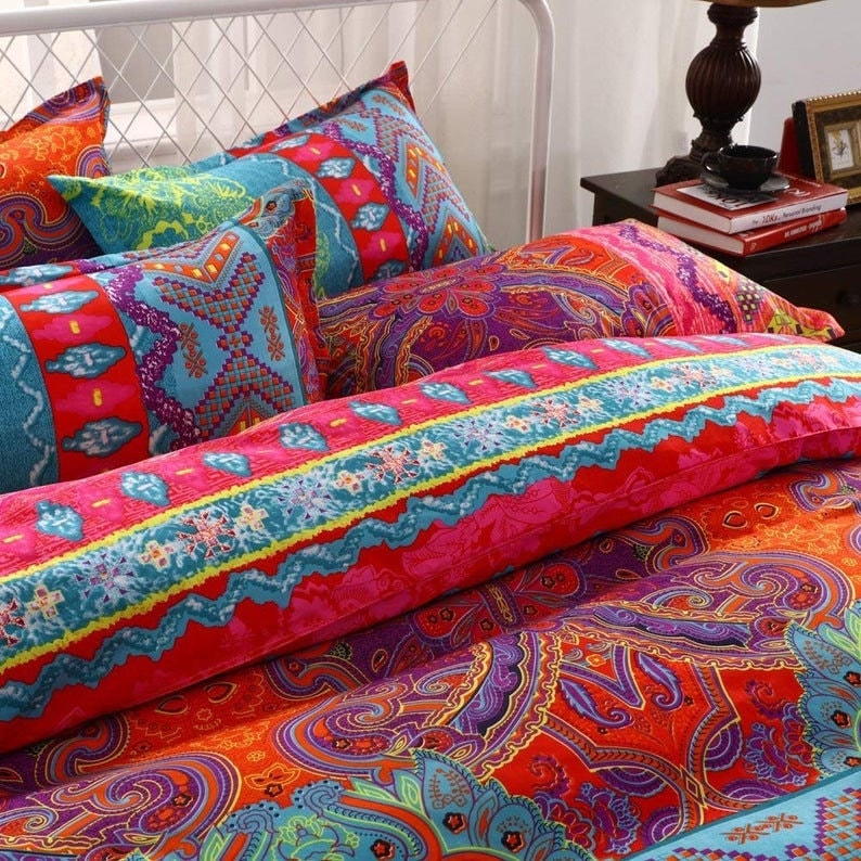 Indian Bohemian Duvet Cover Set Retro Printing Bedding Set Etsy