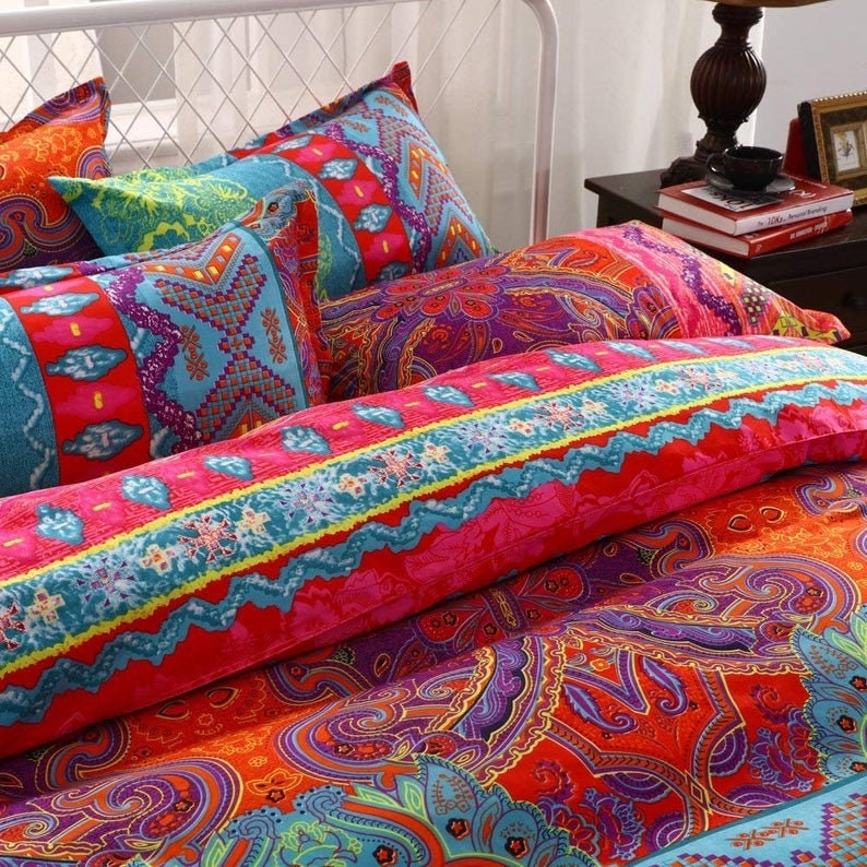 Indian colorful Duvet Cover Set Retro Printing Bedding Set Etsy