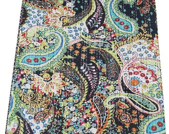 Trapunta Kantha in cotone con stampa paisley indiana fatta a mano Bhumikacraft (nera), (doppia 60"X90"), (regina 90"X108"), (re 108"X108") Taglia